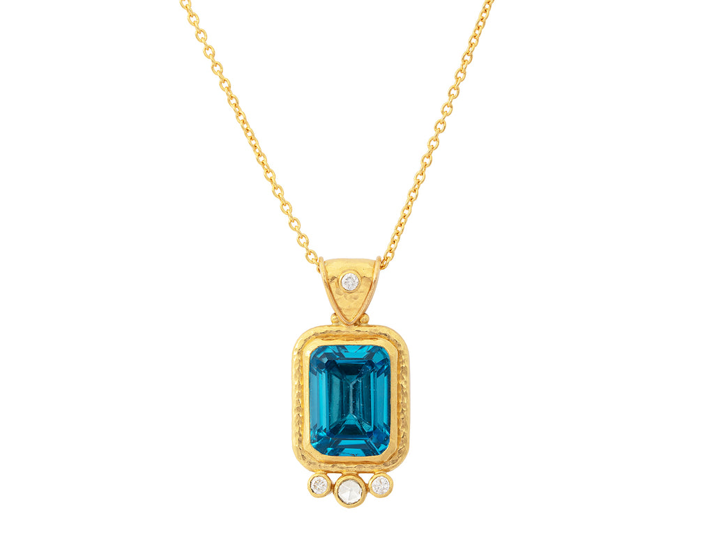 GURHAN, GURHAN Muse Gold Pendant Necklace, 16x12mm Rectangle set in Wide Frame, with Topaz and Diamond