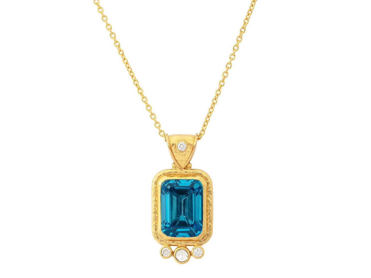 GURHAN, GURHAN Muse Gold Topaz Pendant Necklace, 16x12mm Rectangle set in Wide Frame