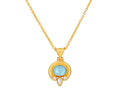 GURHAN, GURHAN Muse Gold Pendant Necklace, 9x7mm Oval set in Wide Frame, Topaz and Diamond