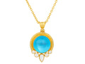 GURHAN, GURHAN Muse Gold Pendant Necklace, 16mm Round Set in Wide Frame, Topaz and Diamond