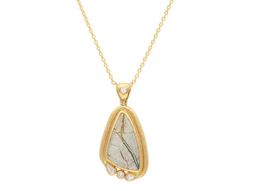 GURHAN, GURHAN Muse Gold Turquoise Pendant Necklace, 31x18mm Amorphous Shape set in Wide Frame