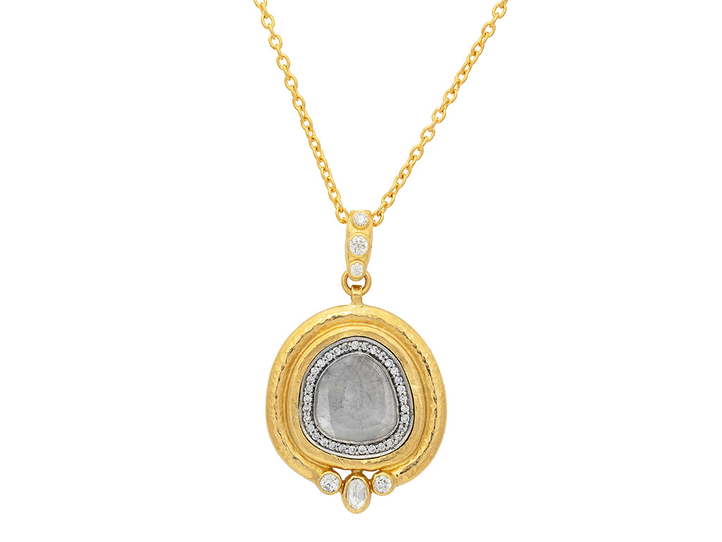 GURHAN, GURHAN Muse Gold Diamond Slice Pendant Necklace, 18x16mm Amorphous set in Wide Frame