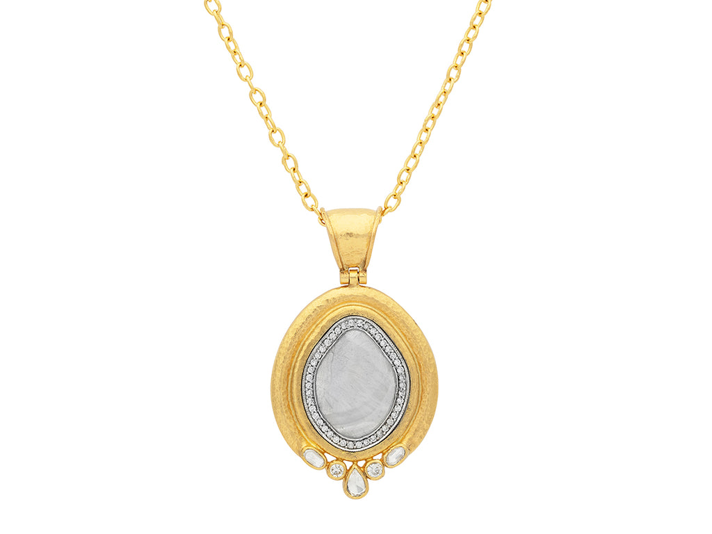 GURHAN, GURHAN Muse Gold Diamond Slice Pendant Necklace, 24x20mm Amorphous set in Wide Frame