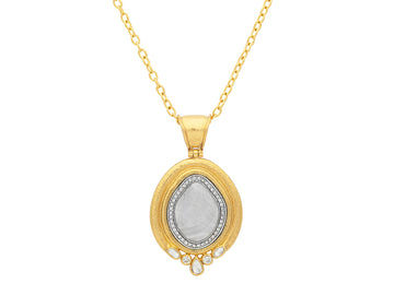 GURHAN, GURHAN Muse Gold Pendant Necklace, 24x20mm Amorphous set in Wide Frame, with Diamond Slice and Pave
