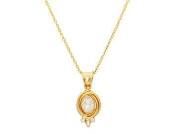 GURHAN, GURHAN Muse Gold Diamond Pendant Necklace, 10x8mm Oval set in Wide Frame