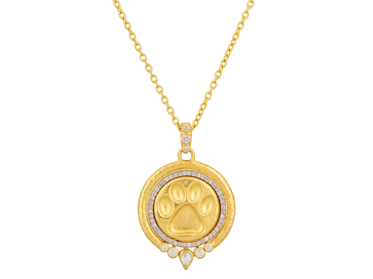 GURHAN, GURHAN Muse Gold Pendant Necklace, Paw Print, Diamond