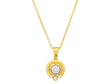 GURHAN, GURHAN Muse Gold Diamond Pendant Necklace, Round Pave set in Wide Frame