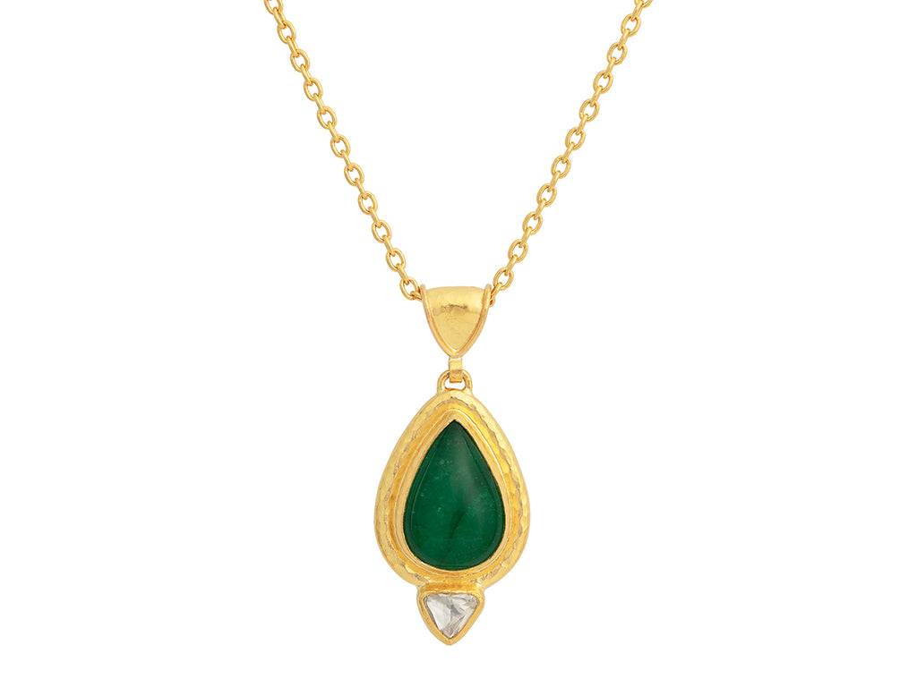 GURHAN, GURHAN Muse Gold Emerald Pendant Necklace, 15x11mm Teardrop Set in Wide Frame