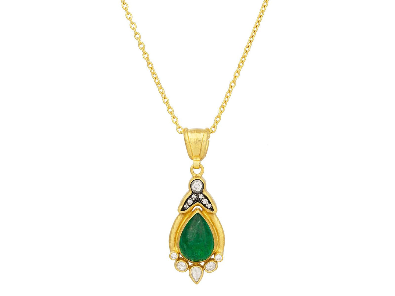 GURHAN, GURHAN Muse Gold Emerald Pendant Necklace, 15x11mm Teardrop Set in Wide Frame