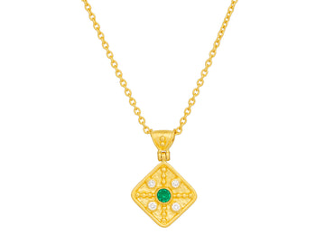 GURHAN, GURHAN Muse Gold Emerald Pendant Necklace, 12mm Square Medallion