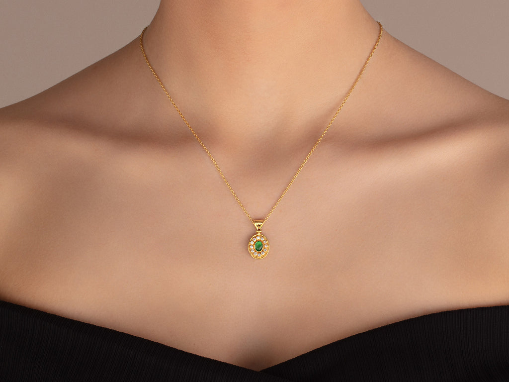 GURHAN, GURHAN Muse Gold Emerald Pendant Necklace, 14x12mm Oval Medallion