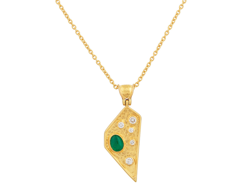 GURHAN, GURHAN Muse Gold Pendant Necklace, Amorphous Medallion, Emerald and Diamond