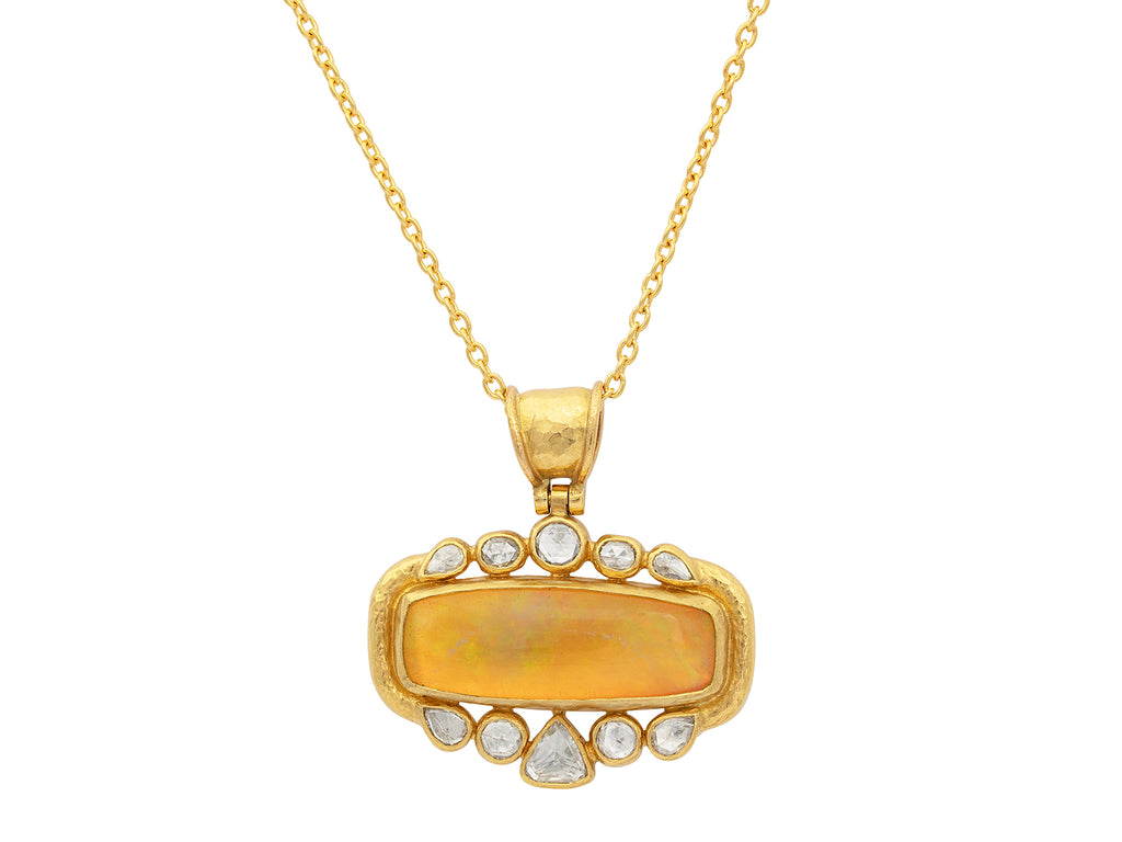 GURHAN, GURHAN Muse Gold Opal Pendant Necklace, 29x11mm Rectangle set in Wide Frame