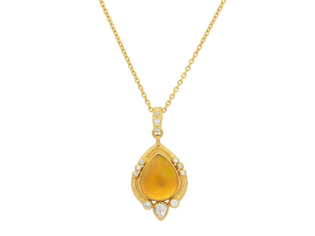 GURHAN, GURHAN Muse Gold Opal Pendant Necklace, 15x13mm Teardrop set in Wide Frame