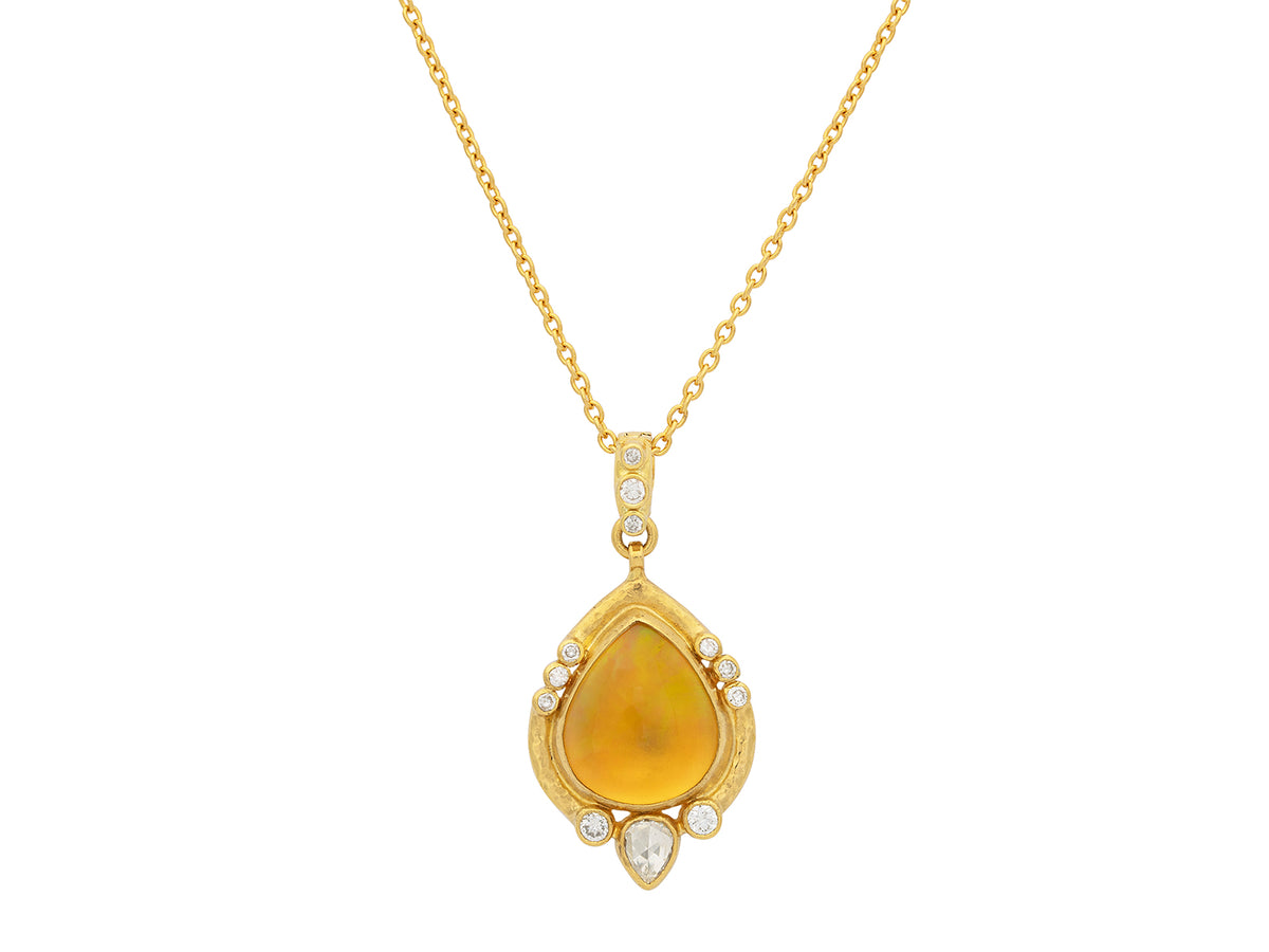 GURHAN, GURHAN Muse Gold Pendant Necklace, 15x13mm Teardrop set in Wide Frame, with Opal and Diamond