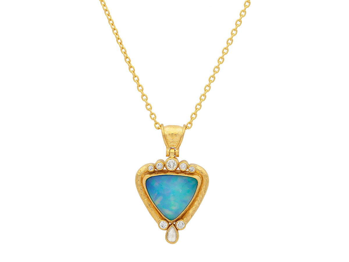 GURHAN, GURHAN Muse Gold Pendant Necklace, 16mm Triangle set in Wide Frame, with Opal and Diamond