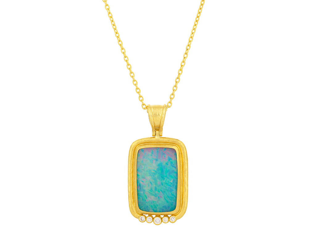 GURHAN, GURHAN Muse Gold Opal Pendant Necklace, 26x18mm Rectangle set in Wide Frame