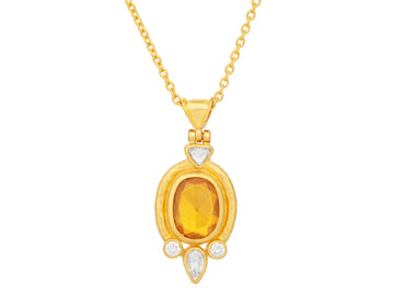 GURHAN, GURHAN Muse Gold Pendant Necklace, 12x9mm Oval set in Wide Frame, Sapphire and Diamond