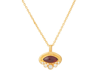 GURHAN, GURHAN Muse Gold Garnet Pendant Necklace, 12x6mm Marquise set in Wide Frame