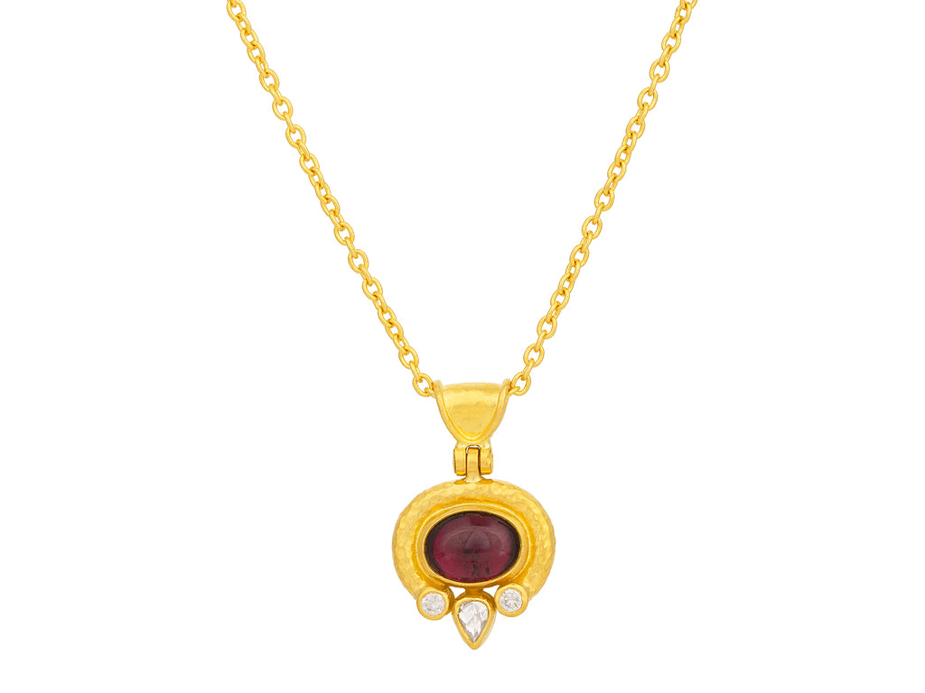 GURHAN, GURHAN Muse Gold Garnet Pendant Necklace, 8x6mm Oval set in Wide Frame