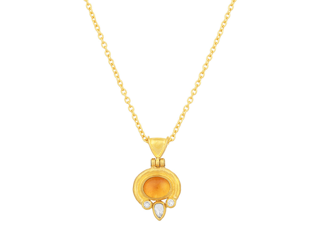 GURHAN, GURHAN Muse Gold Pendant Necklace, 8x6mm Oval set in Wide Frame, Citrine and Diamond