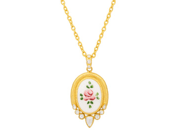 GURHAN, GURHAN Muse Gold Guilloche Enamel Pendant Necklace, 25x18mm Oval set in Wide Frame