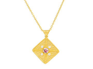 GURHAN, GURHAN Muse Gold Guilloche Enamel Pendant Necklace, 21mm Square Medallion