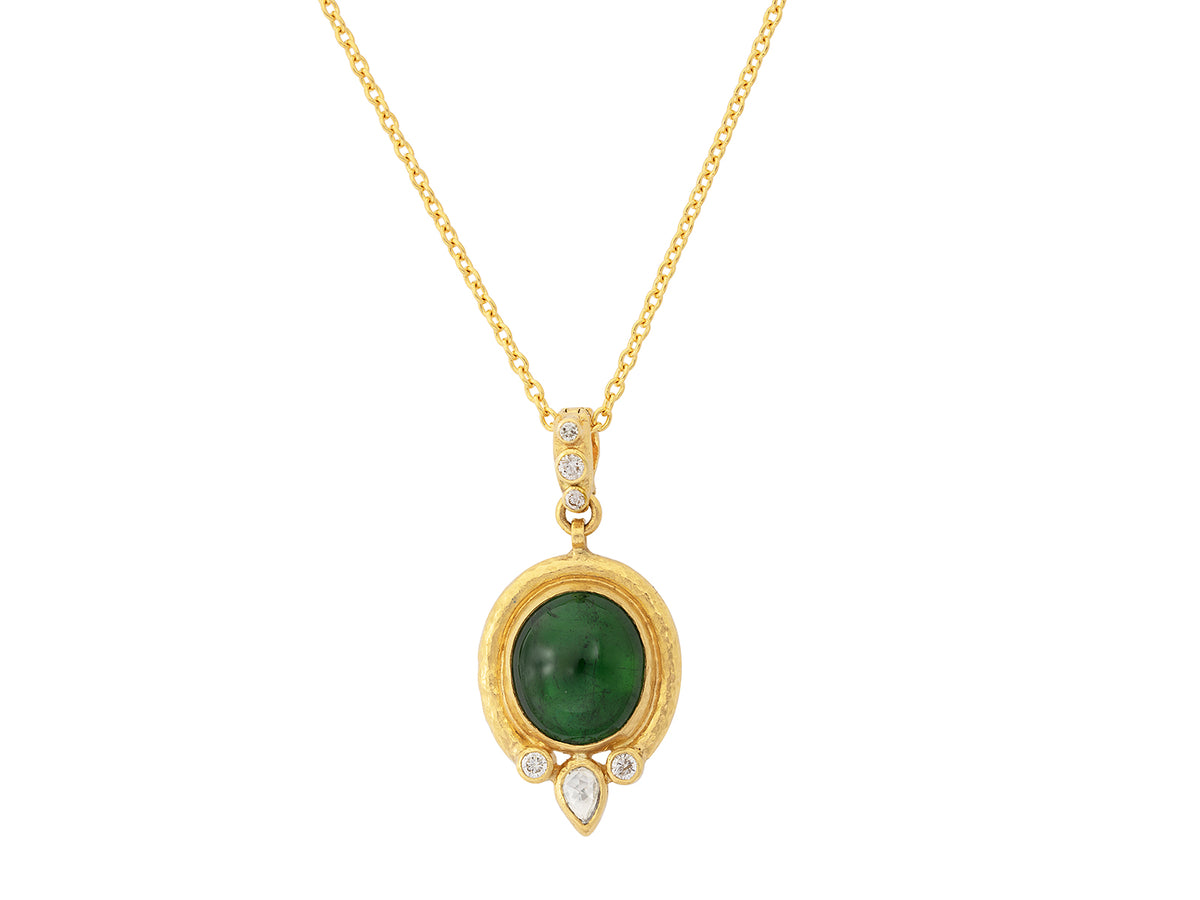 GURHAN, GURHAN Muse Gold Pendant Necklace, 12x10mm Oval Set in Wide Frame, with Tourmaline and Diamond