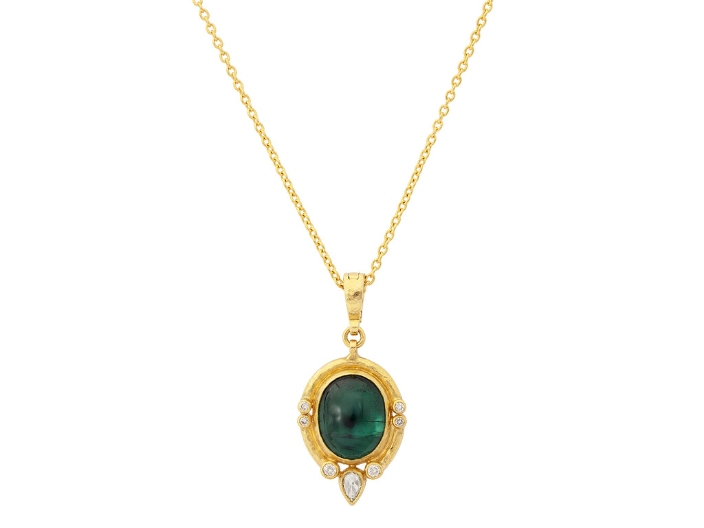 GURHAN, GURHAN Muse Gold Tourmaline Pendant Necklace, 14x12mm Oval set in Wide Frame