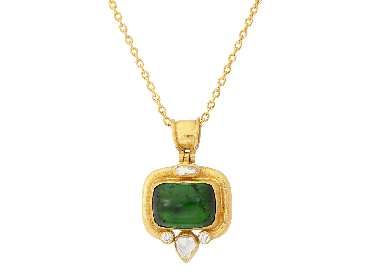 GURHAN, GURHAN Muse Gold Pendant Necklace, 16x12mm Rectangle set in Wide Frame, with Tourmaline and Diamond