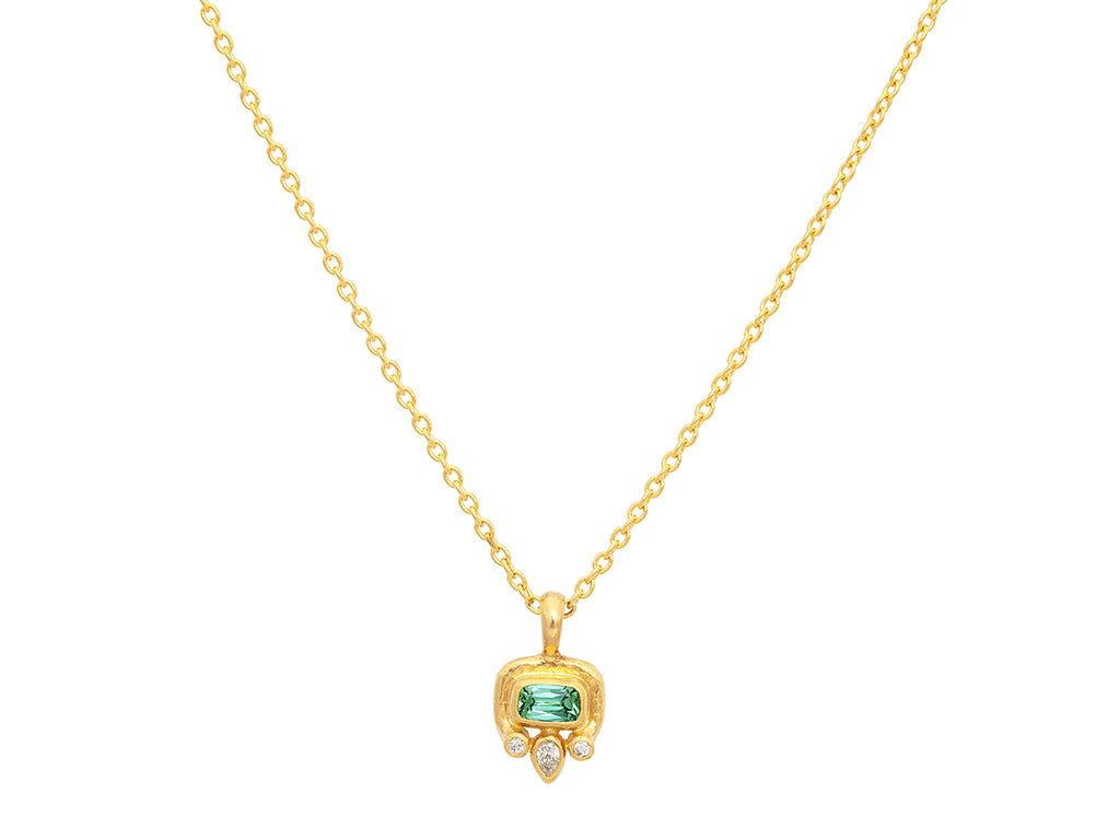 GURHAN, GURHAN Muse Gold Tourmaline Pendant Necklace, 6x4mm Rectangle set in Wide Frame