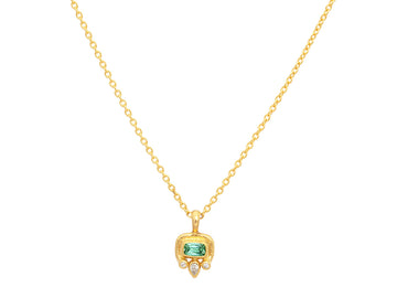 GURHAN, GURHAN Muse Gold Tourmaline Pendant Necklace, 6x4mm Rectangle set in Wide Frame