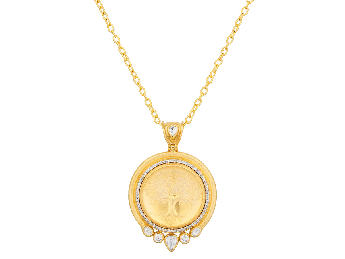GURHAN, GURHAN Muse Gold Pendant Necklace, 25mm Round set in Wide Frame, Crystal Intaglio and Diamond