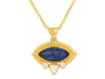 GURHAN, GURHAN Muse Gold Kyanite Pendant Necklace, 20x10mm Marquise set in Wide Frame