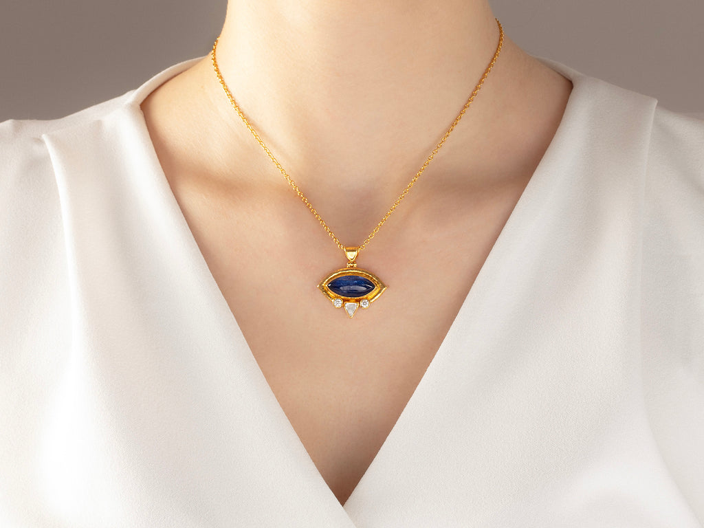 GURHAN, GURHAN Muse Gold Kyanite Pendant Necklace, 20x10mm Marquise set in Wide Frame