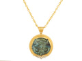 GURHAN, GURHAN Muse Gold Pendant Necklace, 30mm Round Carved Owl set in Wide Frame, Labradorite and Diamond