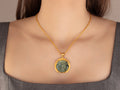 GURHAN, GURHAN Muse Gold Pendant Necklace, 30mm Round Carved Owl set in Wide Frame, Labradorite and Diamond