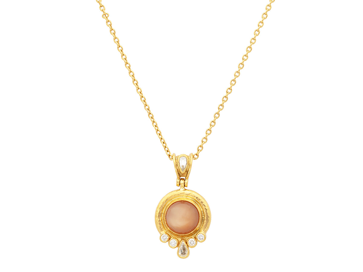 GURHAN, GURHAN Muse Gold Pendant Necklace, 10mm Round set in Wide Frame, Moonstone and Diamond