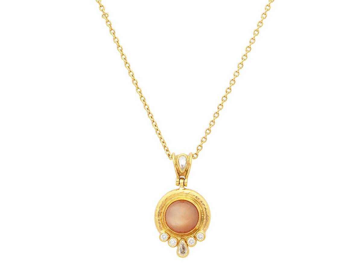 GURHAN, GURHAN Muse Gold Moonstone Pendant Necklace, 10mm Round set in Wide Frame