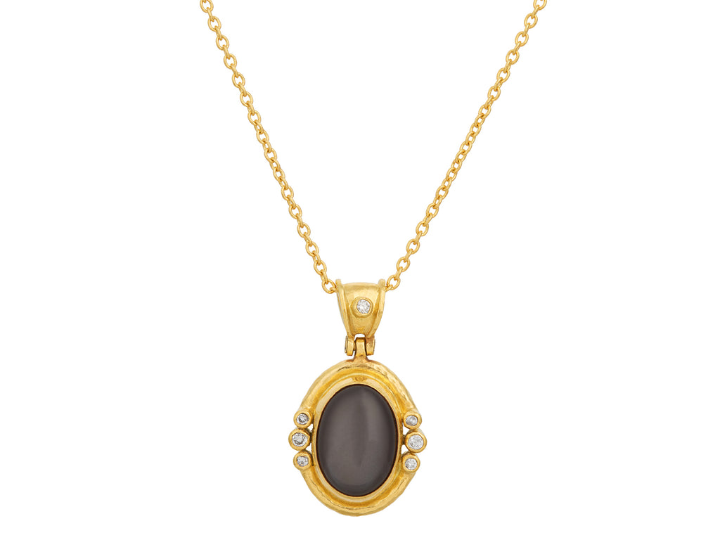 GURHAN, GURHAN Muse Gold Moonstone Pendant Necklace, 15x10mm Oval set in Wide Frame