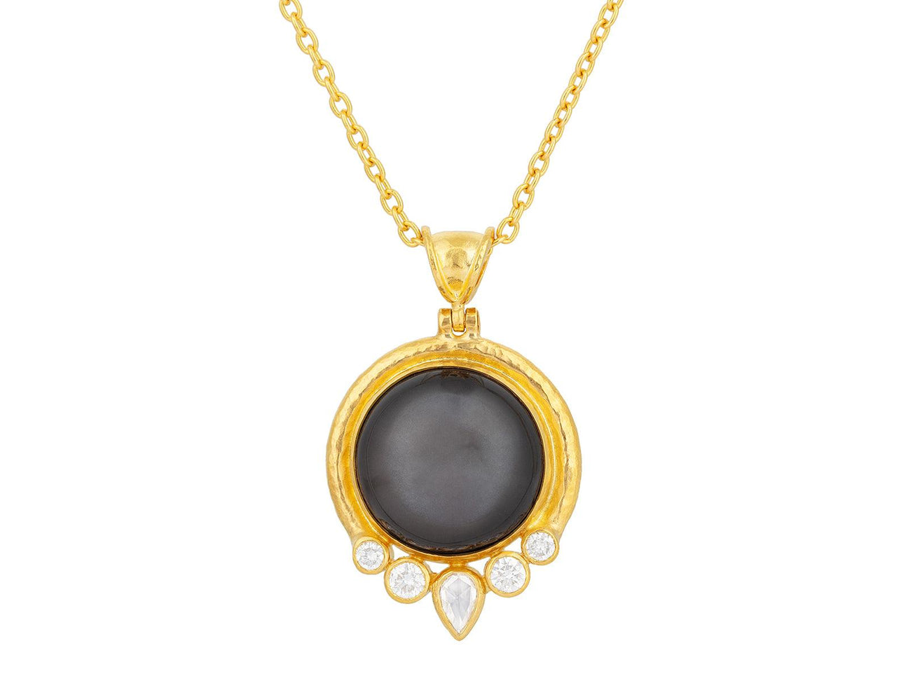 GURHAN, GURHAN Muse Gold Moonstone Pendant Necklace, 17mm Round Set in Wide Frame