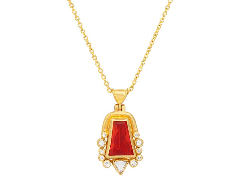 GURHAN, GURHAN Muse Gold Pendant Necklace, 13x10mm Amorphous set in Wide Frame, Opal and Diamond