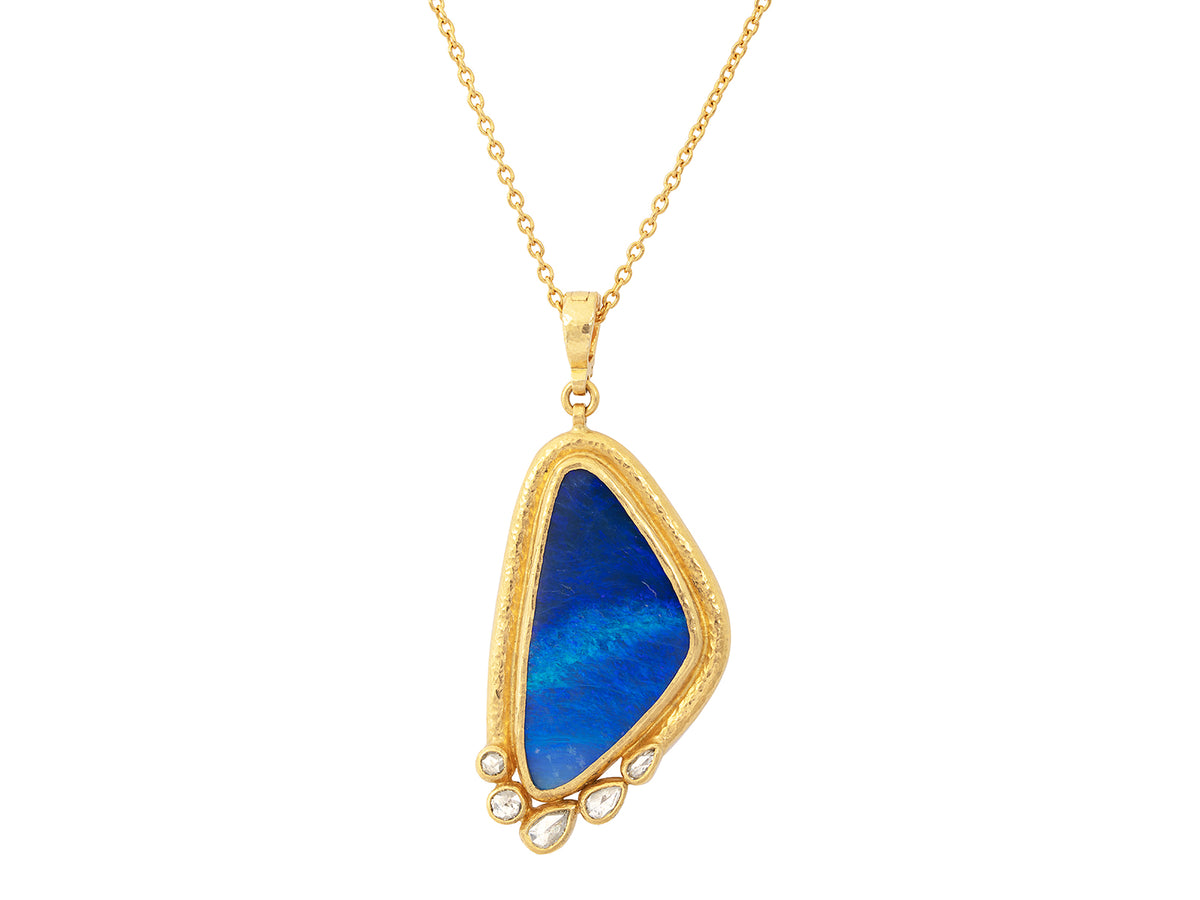 GURHAN, GURHAN Muse Gold Pendant Necklace, 30x16mm Amorphous set in Wide Frame, with Opal and Diamond