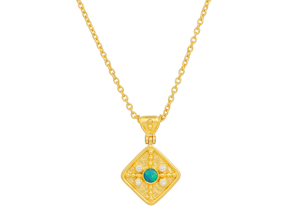 GURHAN, GURHAN Muse Gold Opal Pendant Necklace, 12mm Square Medallion