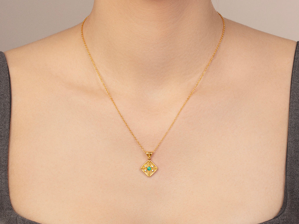 GURHAN, GURHAN Muse Gold Opal Pendant Necklace, 12mm Square Medallion