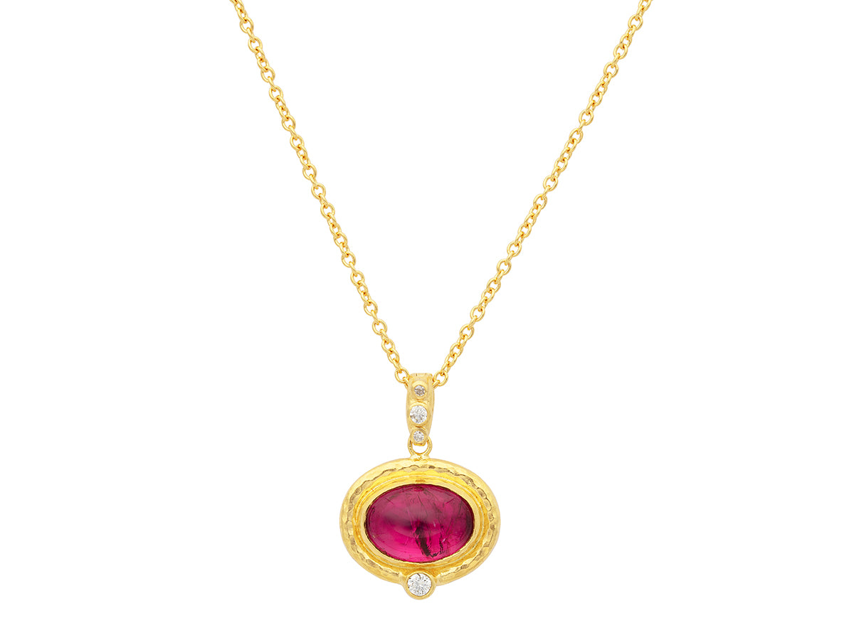 GURHAN, GURHAN Muse Gold Pendant Necklace, 13x10mm Oval set in Wide Frame, Tourmaline and Diamond