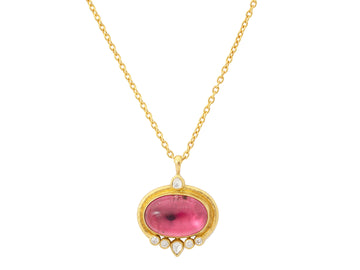 GURHAN, GURHAN Muse Gold Pendant Necklace, 18x12mm Oval set in Wide Frame, with Tourmaline and Diamond
