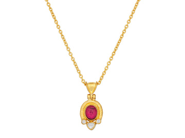 GURHAN, GURHAN Muse Gold Tourmaline Pendant Necklace, 7x6mm Oval set in Wide Frame