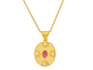 GURHAN, GURHAN Muse Gold Tourmaline Pendant Necklace, 21x18mm Oval Medallion