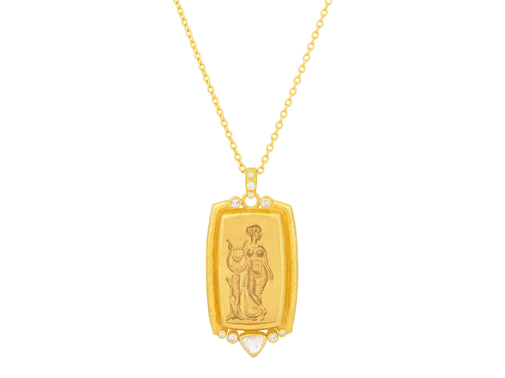 GURHAN, GURHAN Muse Gold Crystal Intaglio Pendant Necklace, Rectangular Erato Carving